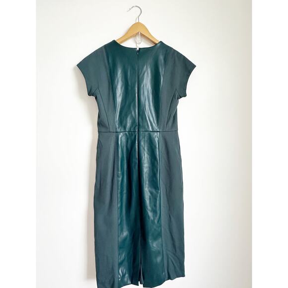 NWOT Ann Taylor Green Mixed Media Sheath Dress Vegan Leather 4 - Picture 4 of 5